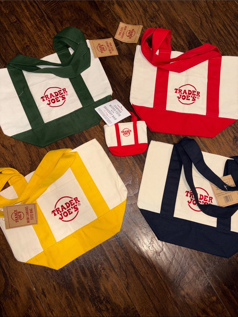 OG Trader Joe's Mini Canvas 4 Tote Bags and 1 Canvas Micro Tote (set of 5 bags)